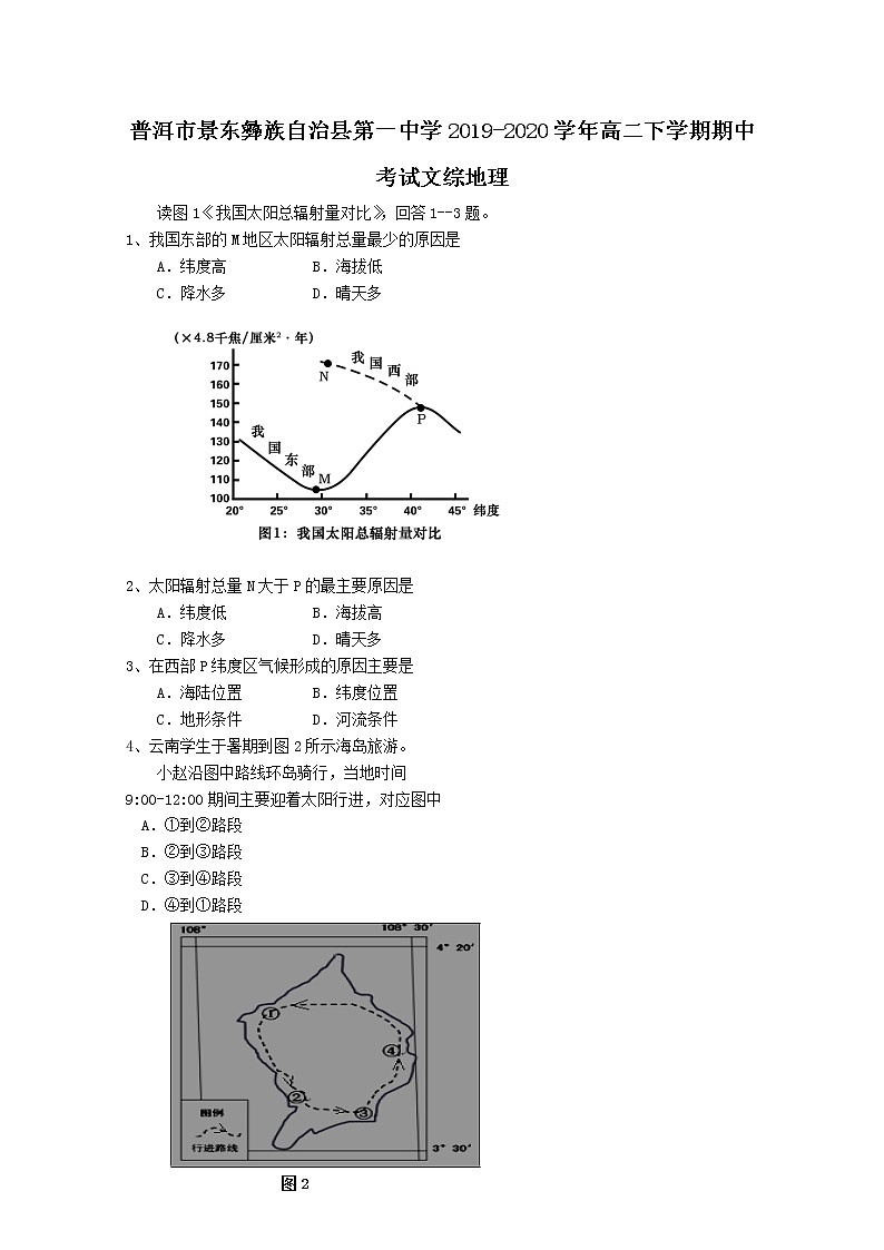 2020普洱景东彝族自治县一中高二下学期期中考文综地理试题含答案第1页