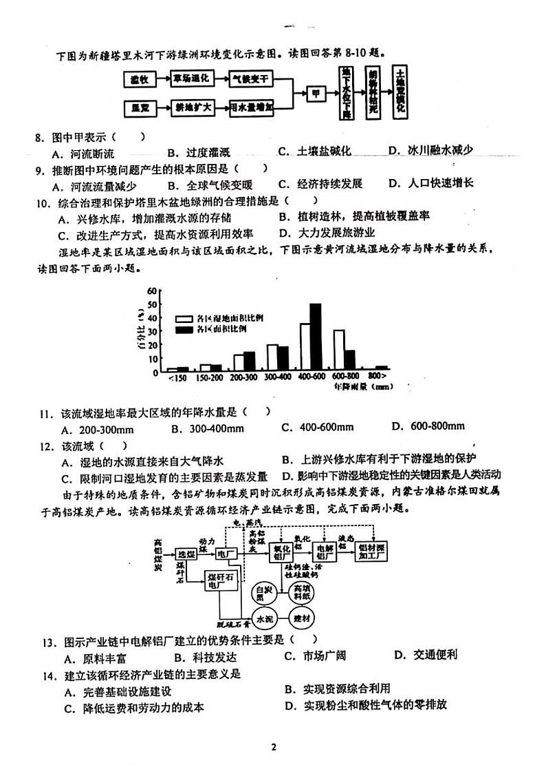 2020芜湖一中高二上学期期中考试地理试题PDF版缺答案02