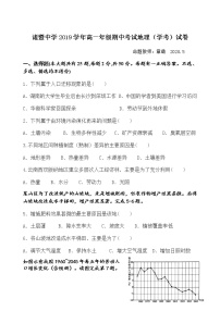 2020浙江省诸暨中学高一下学期期中考试地理（学考）含答案