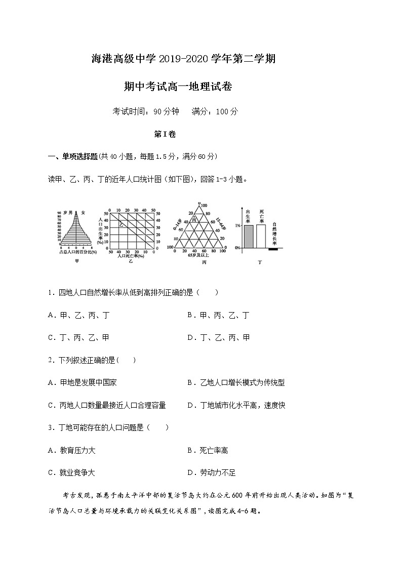 2020唐山海港高级中学高一下学期期中考试地理试题含答案01