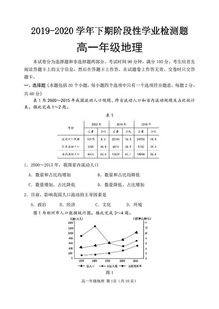 2020郑州高一下学期阶段性学业检测题（5月）地理PDF版含答案（可编辑）01
