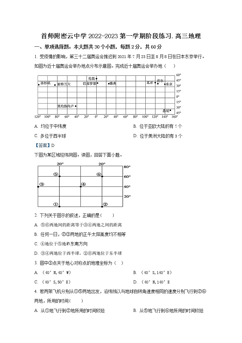 北京市首都师范大学附属密云中学2022-2023学年高三地理上学期10月阶段性练习试题（Word版附答案）第1页