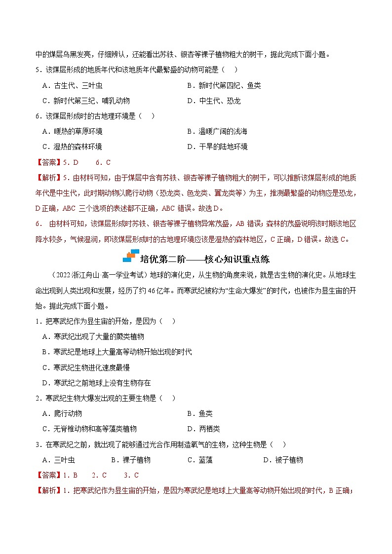 【培优分级练】高中地理(人教版2019)必修第一册 1.3《地球的历史》同步分级练（含解析）03