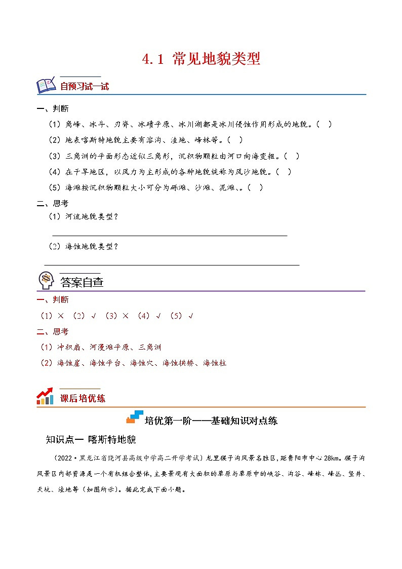 【培优分级练】高中地理(人教版2019)必修第一册 4.1《常见地貌类型》同步分级练（解析版）第1页