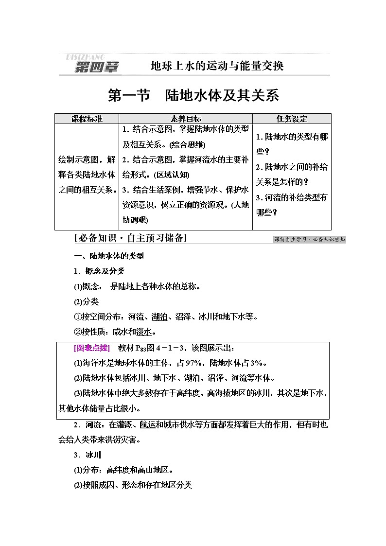 中图版高中地理选择性必修1第4章第1节陆地水体及其关系课件+学案+练习含答案01