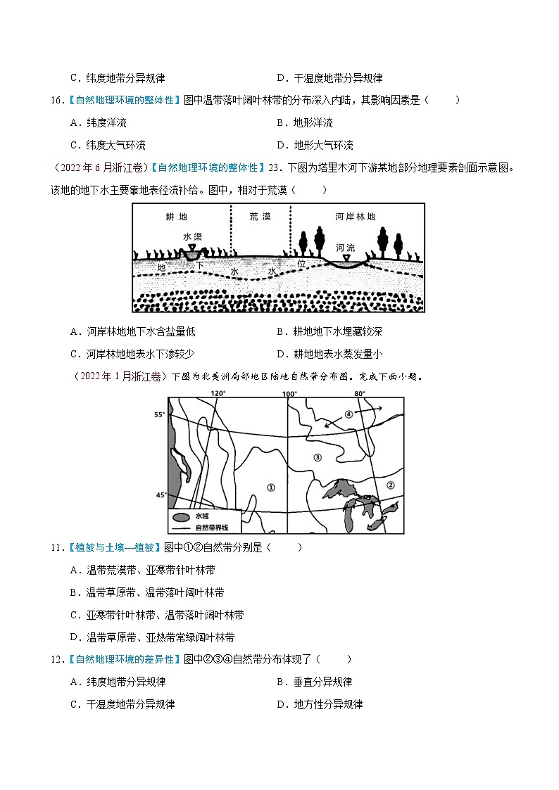【高考三年真题】最新三年地理高考真题分项汇编——专题06《自然地理环境的整体性与差异性》（2023新高考地区专用）03