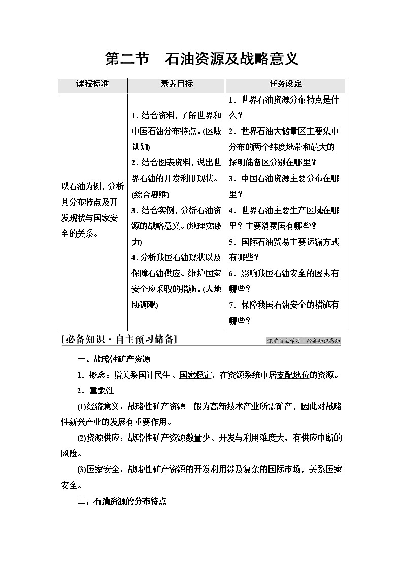 中图版高中地理选择性必修3第2章第2节石油资源及战略意义课件+学案+练习含答案01