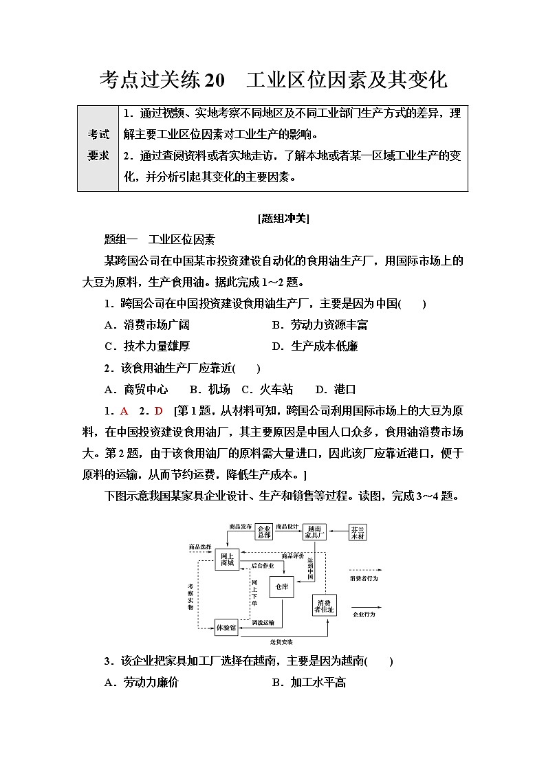 普通高中地理学业水平合格性考试考点过关练20工业区位因素及其变化含答案第1页