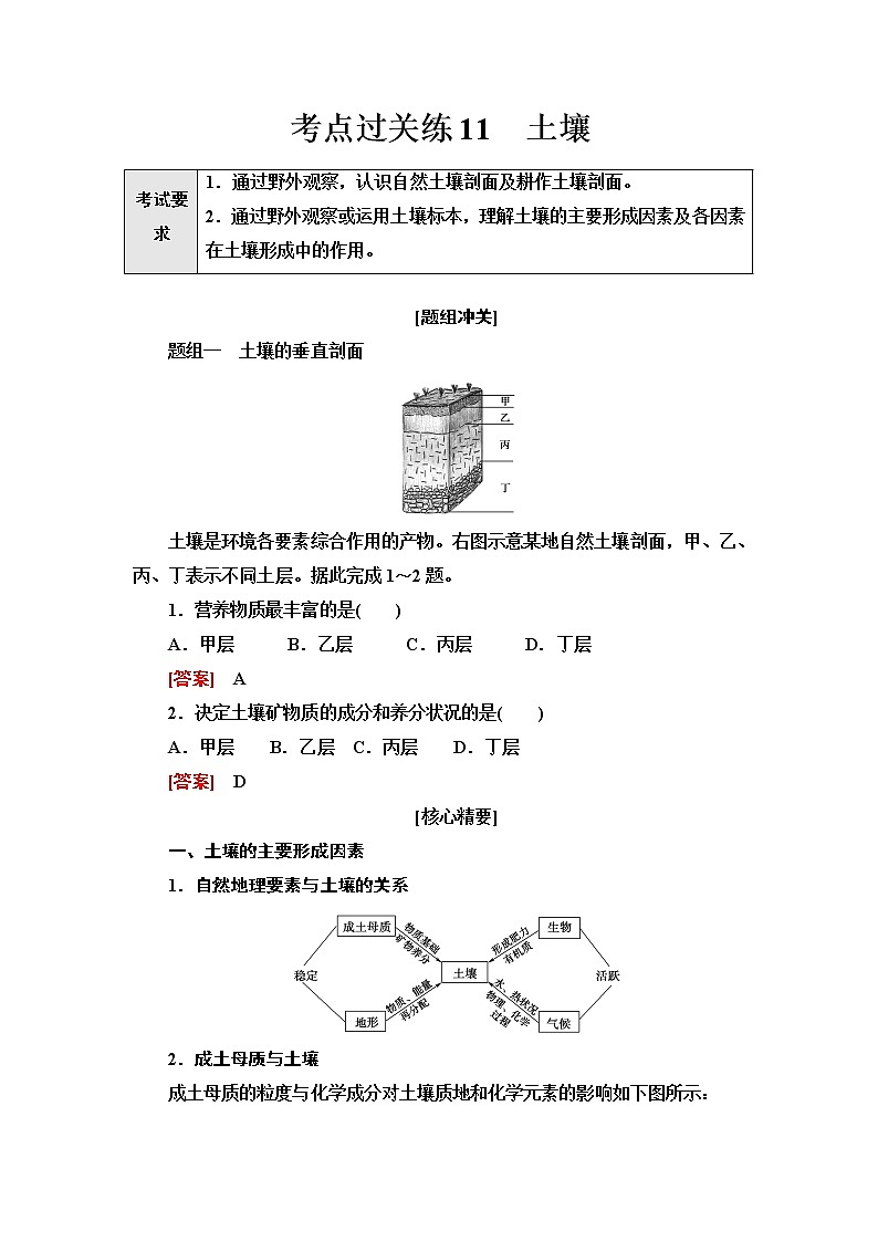 普通高中地理学业水平合格性考试考点过关练11土壤含答案第1页
