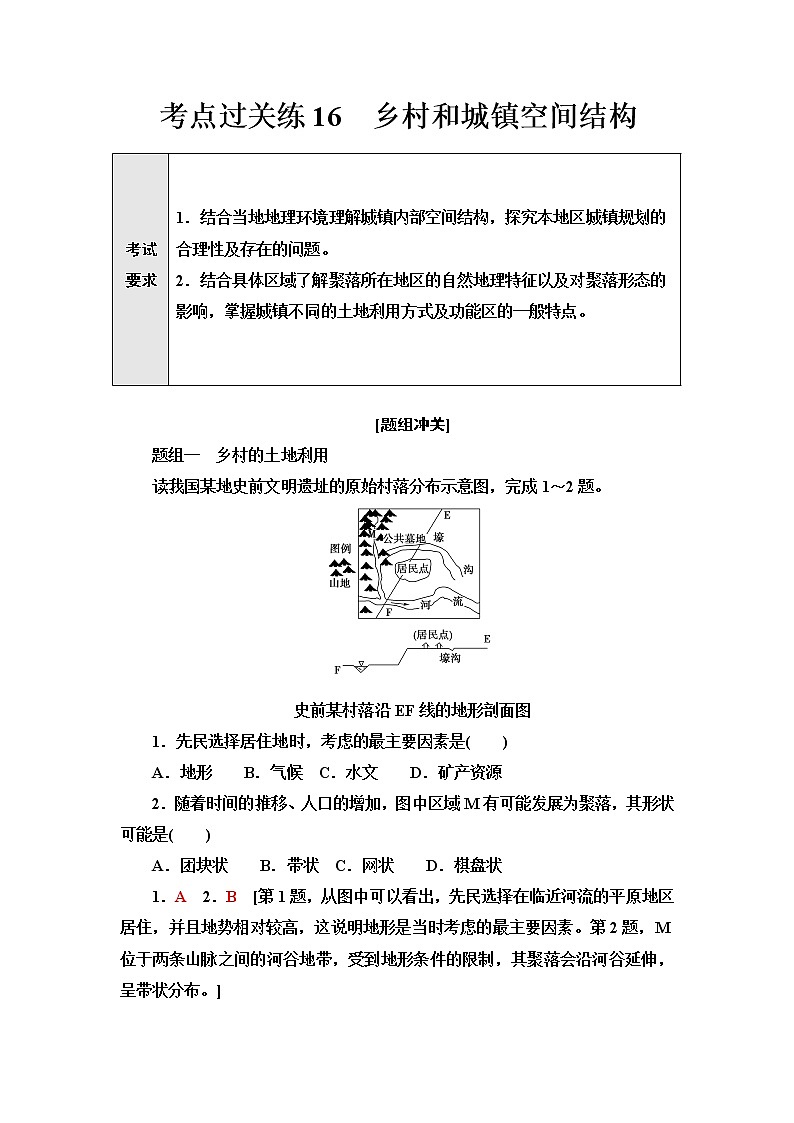 普通高中地理学业水平合格性考试考点过关练16乡村和城镇空间结构含答案01