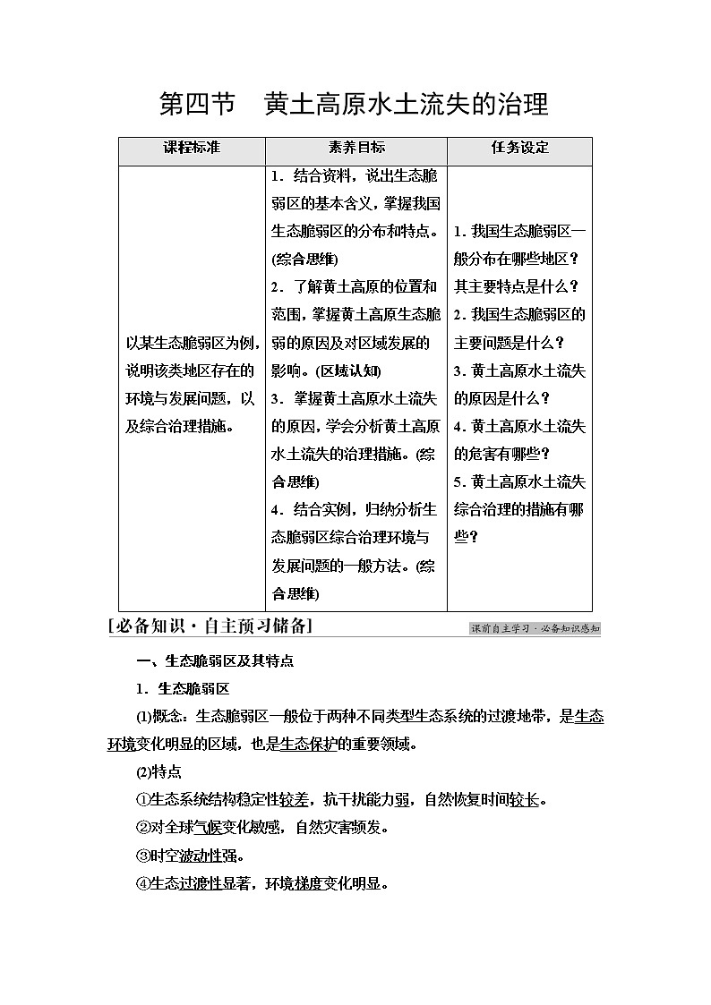 中图版高中地理选择性必修2第2章第4节黄土高原水土流失的课件+学案+练习含答案01