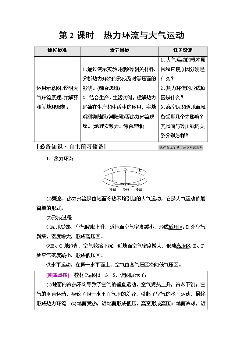 中图版高中地理必修第一册第2章第3节第2课时热力环流与大气运动课件+学案+练习含答案01