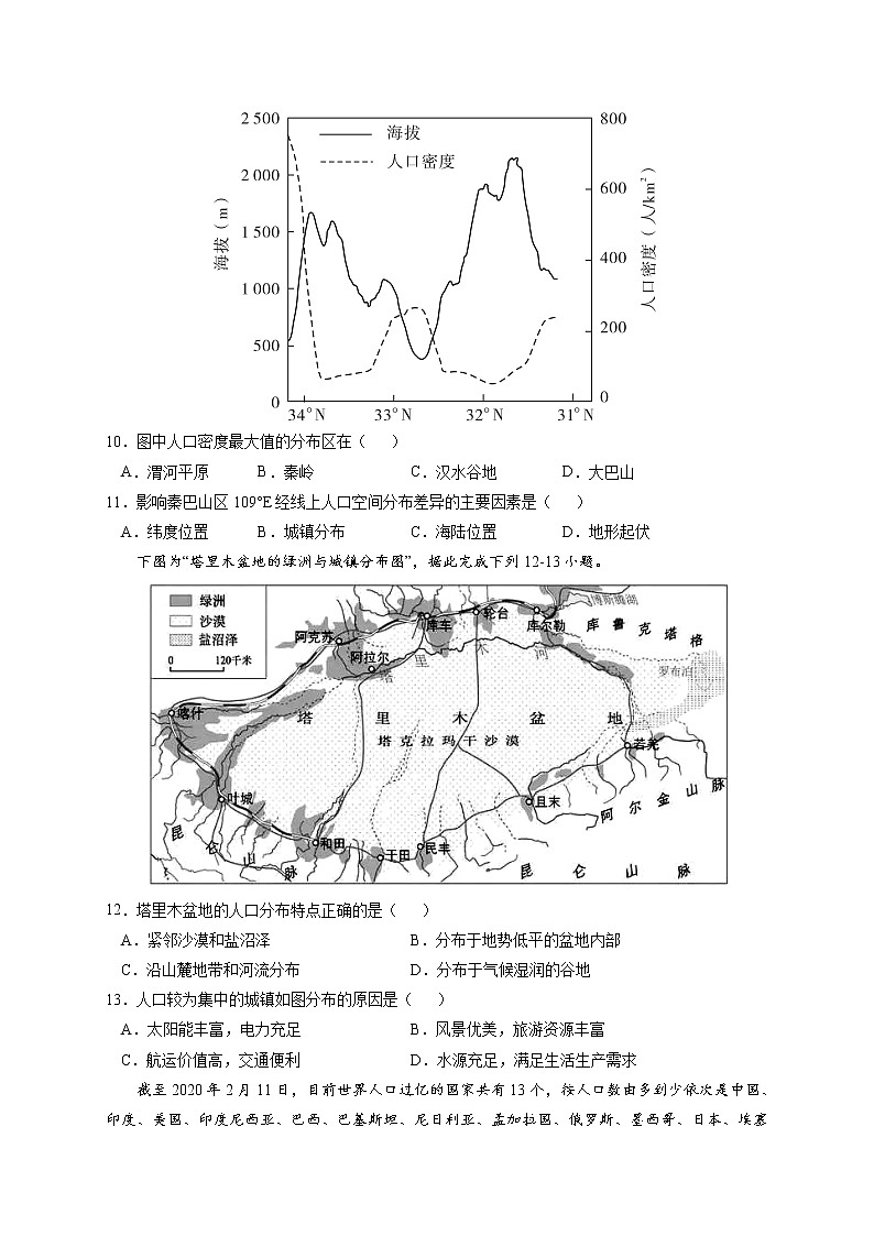 1.1人口分布【核心练习】-高一地理下学期同步课堂精讲练（鲁教版2019必修第二册）（原卷版）第3页