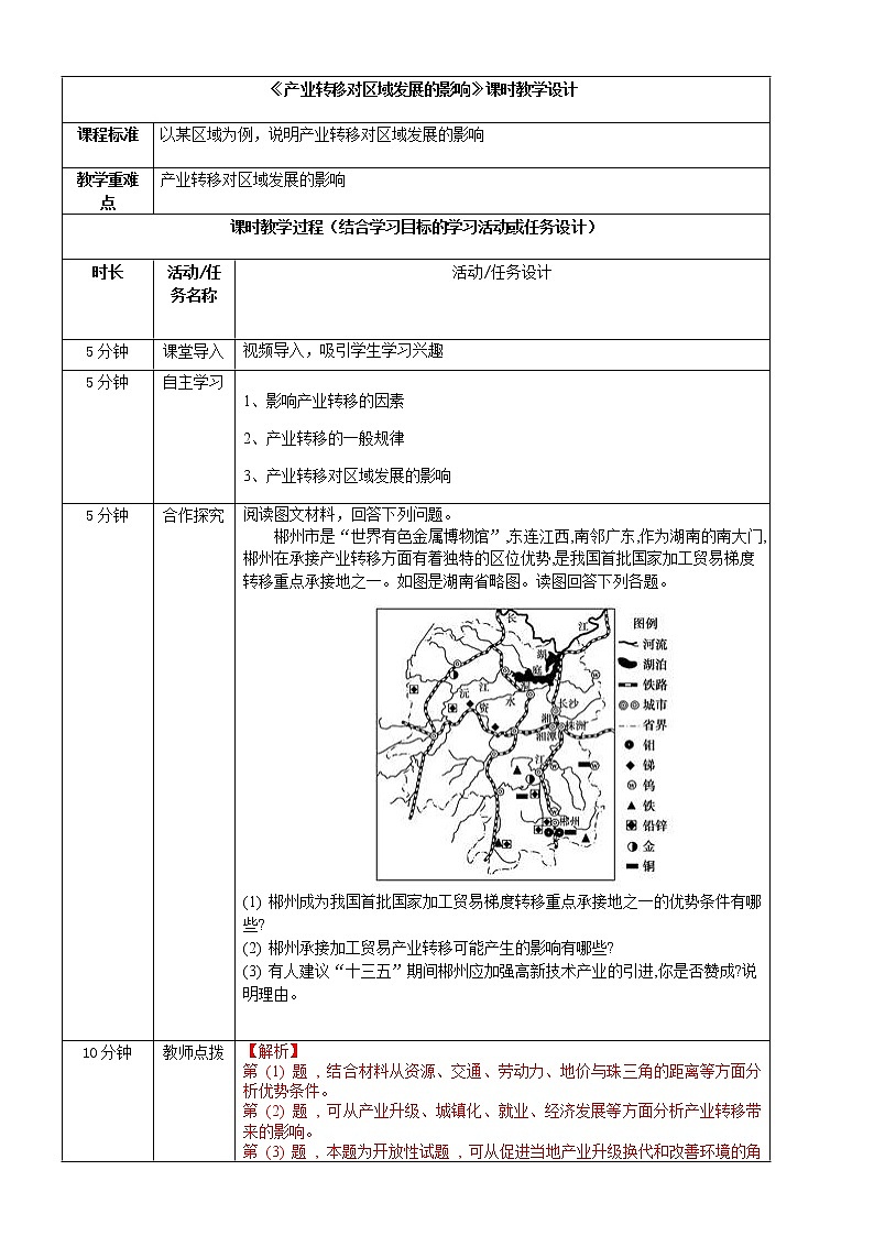 3.1产业转移对区域发展的影响 教案-高中地理湘教版（2019）选择性必修2第1页