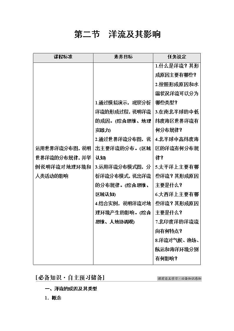鲁教版高中地理选择性必修1第4单元第2节洋流及其影响课件+学案+练习含答案01