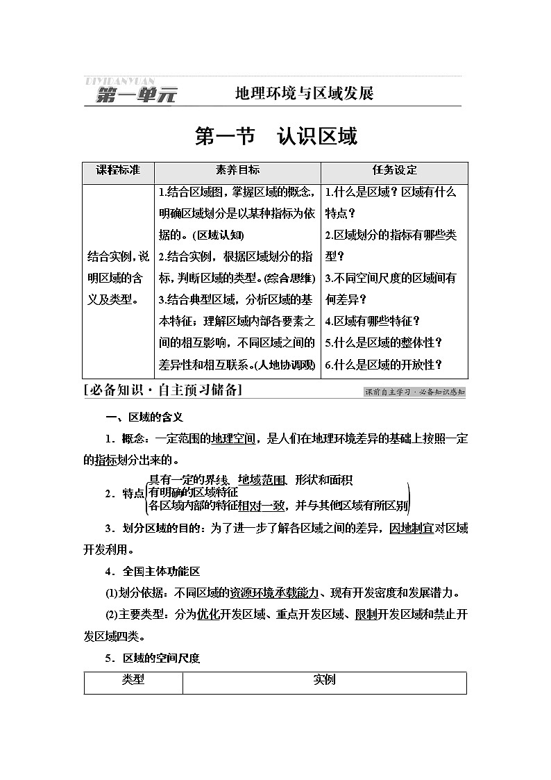 鲁教版高中地理选择性必修2第1单元第1节认识区域课件+学案+练习含答案01