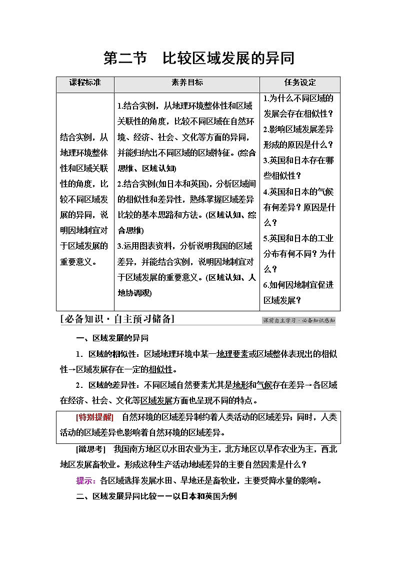 鲁教版高中地理选择性必修2第1单元第2节比较区域发展的异同课件+学案+练习含答案01