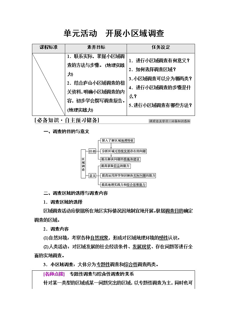 鲁教版高中地理选择性必修2第2单元单元活动开展小区域调查课件+学案+练习含答案01