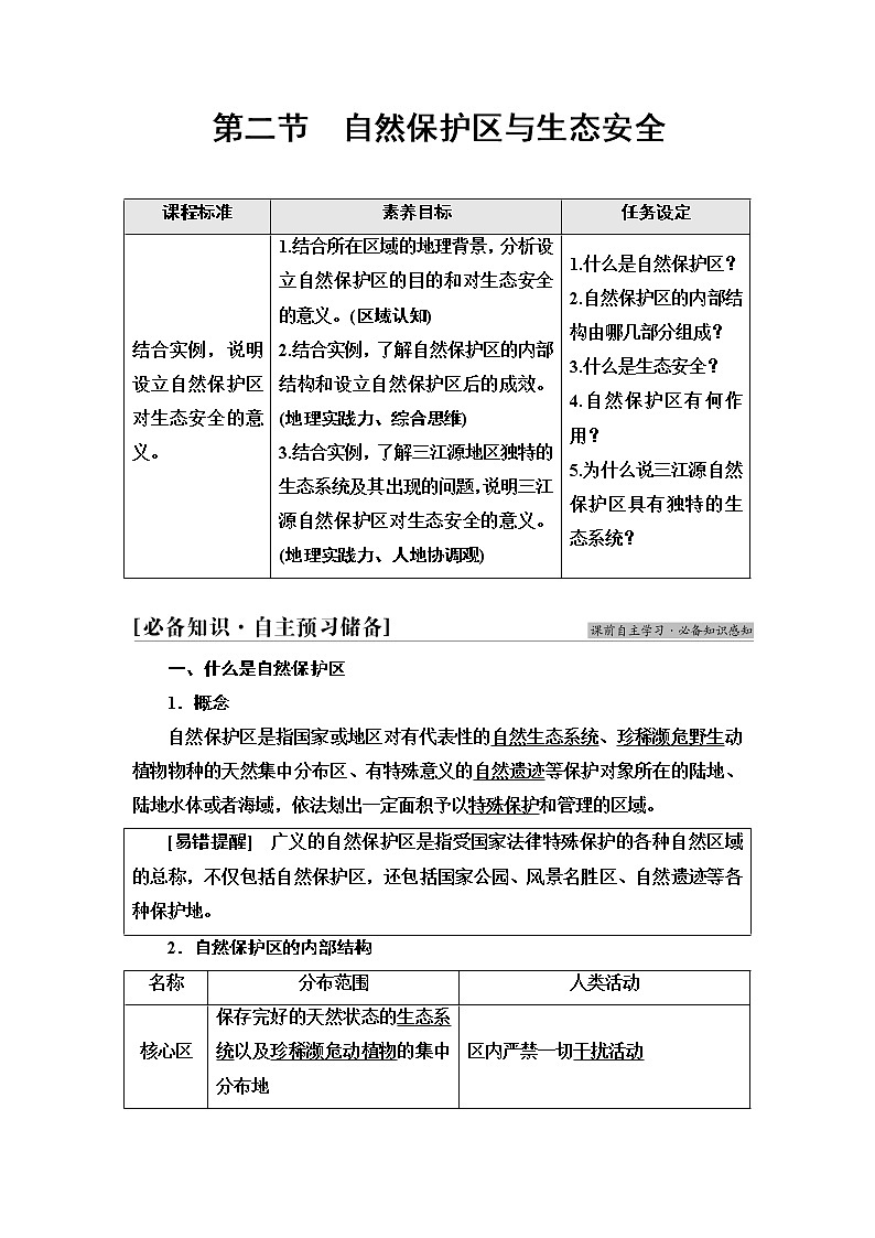 鲁教版高中地理选择性必修3第2单元第2节自然保护区与生态安全课件+学案+练习含答案01