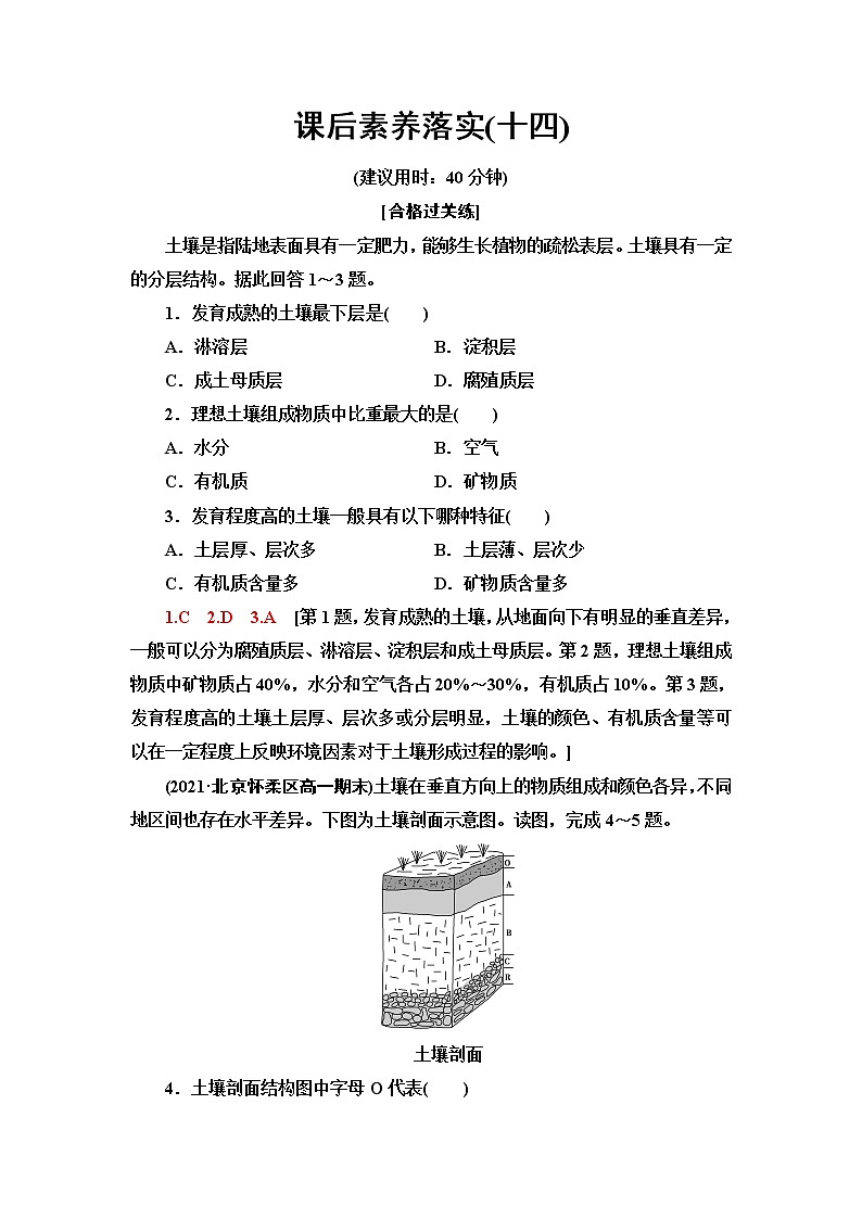 鲁教版高中地理必修第一册第3单元第4节分析土壤形成的原因课件+学案+练习含答案01