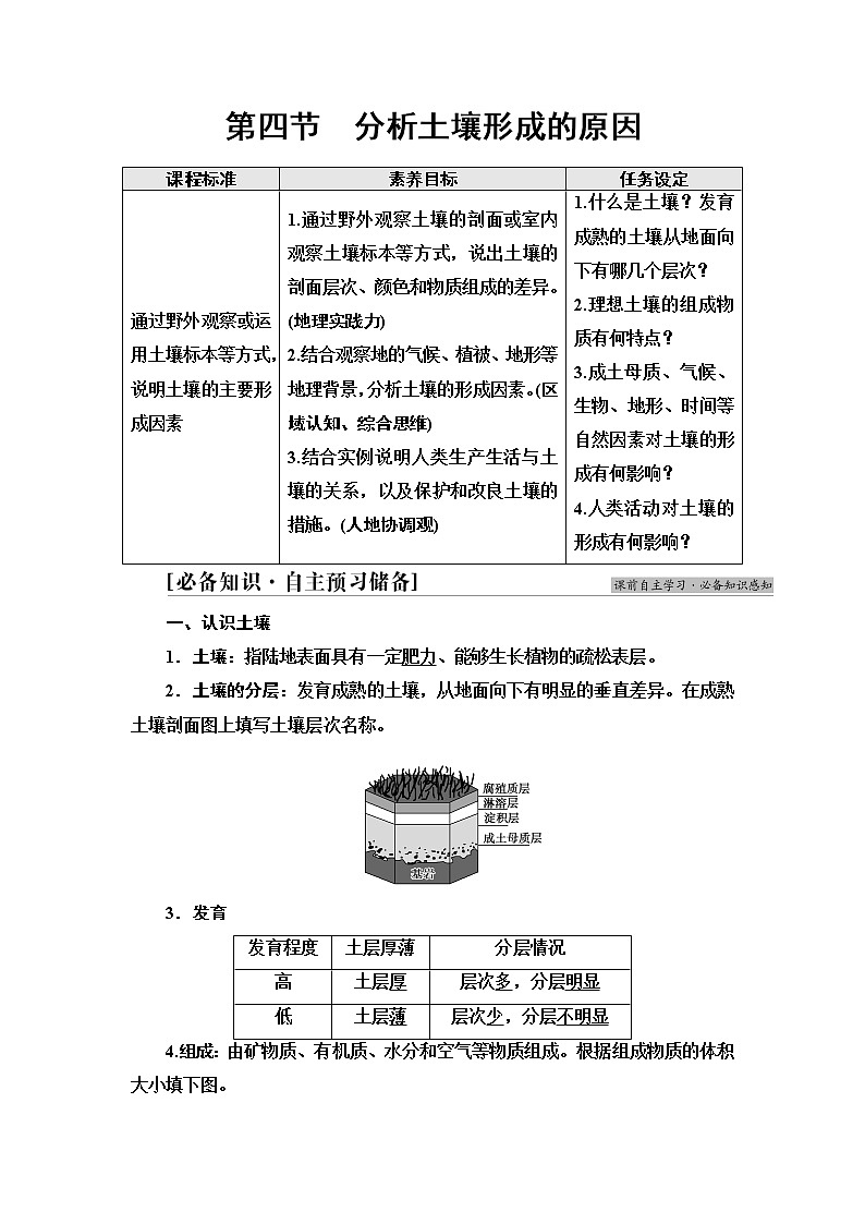 鲁教版高中地理必修第一册第3单元第4节分析土壤形成的原因课件+学案+练习含答案01