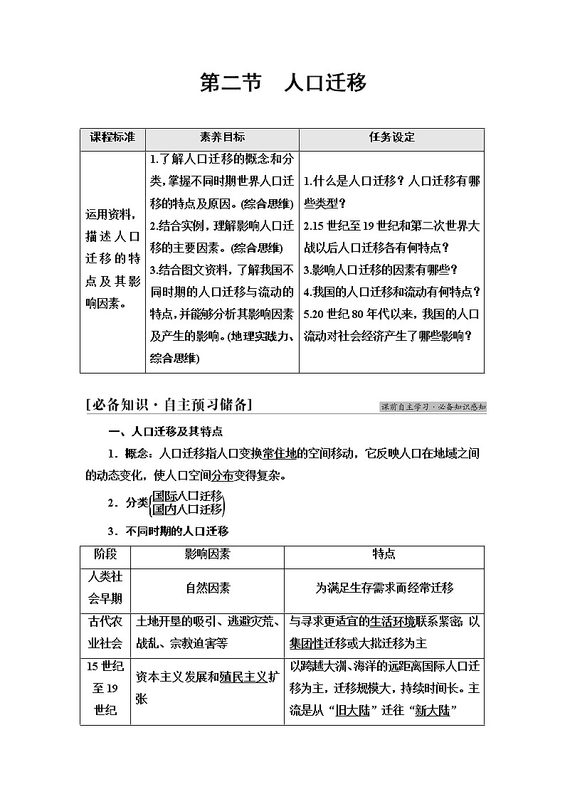鲁教版高中地理必修第二册第1单元第2节人口迁移课件+学案+练习含答案01