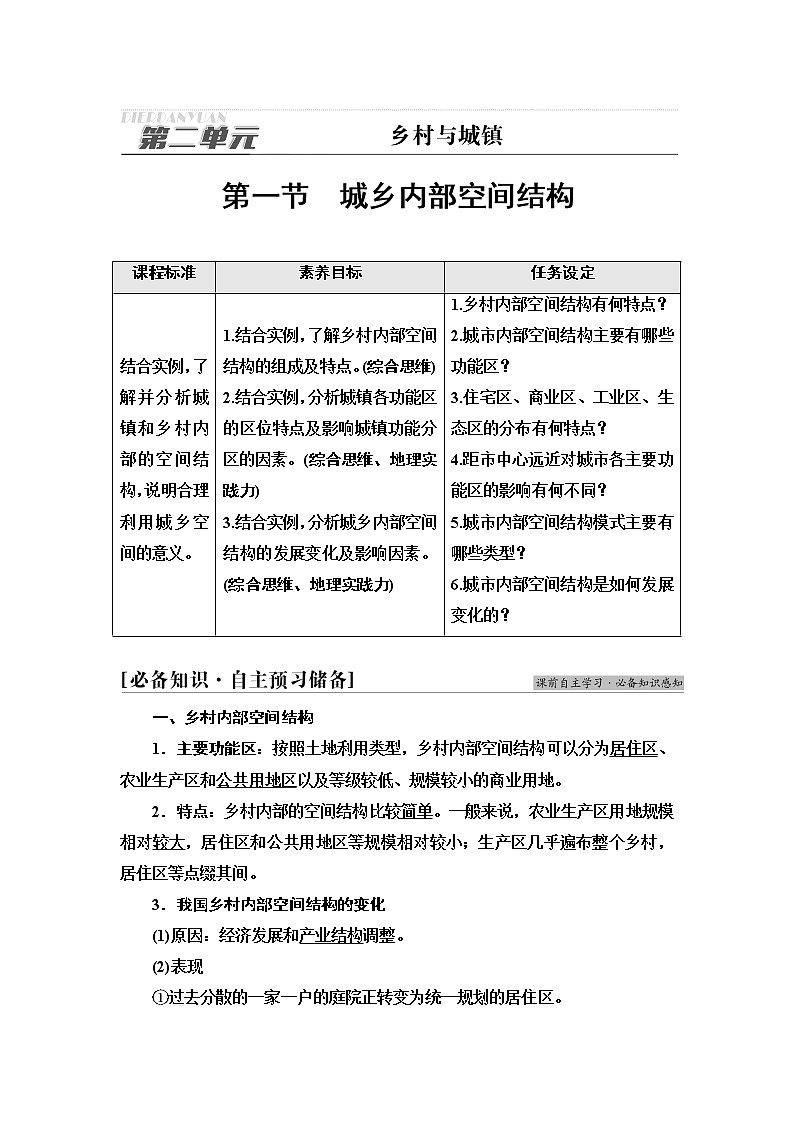 鲁教版高中地理必修第二册第2单元第1节城乡内部空间结构学案第1页