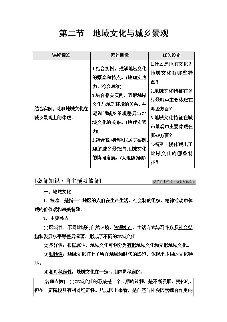 鲁教版高中地理必修第二册第2单元第2节地域文化与城乡景观课件+学案+练习含答案01