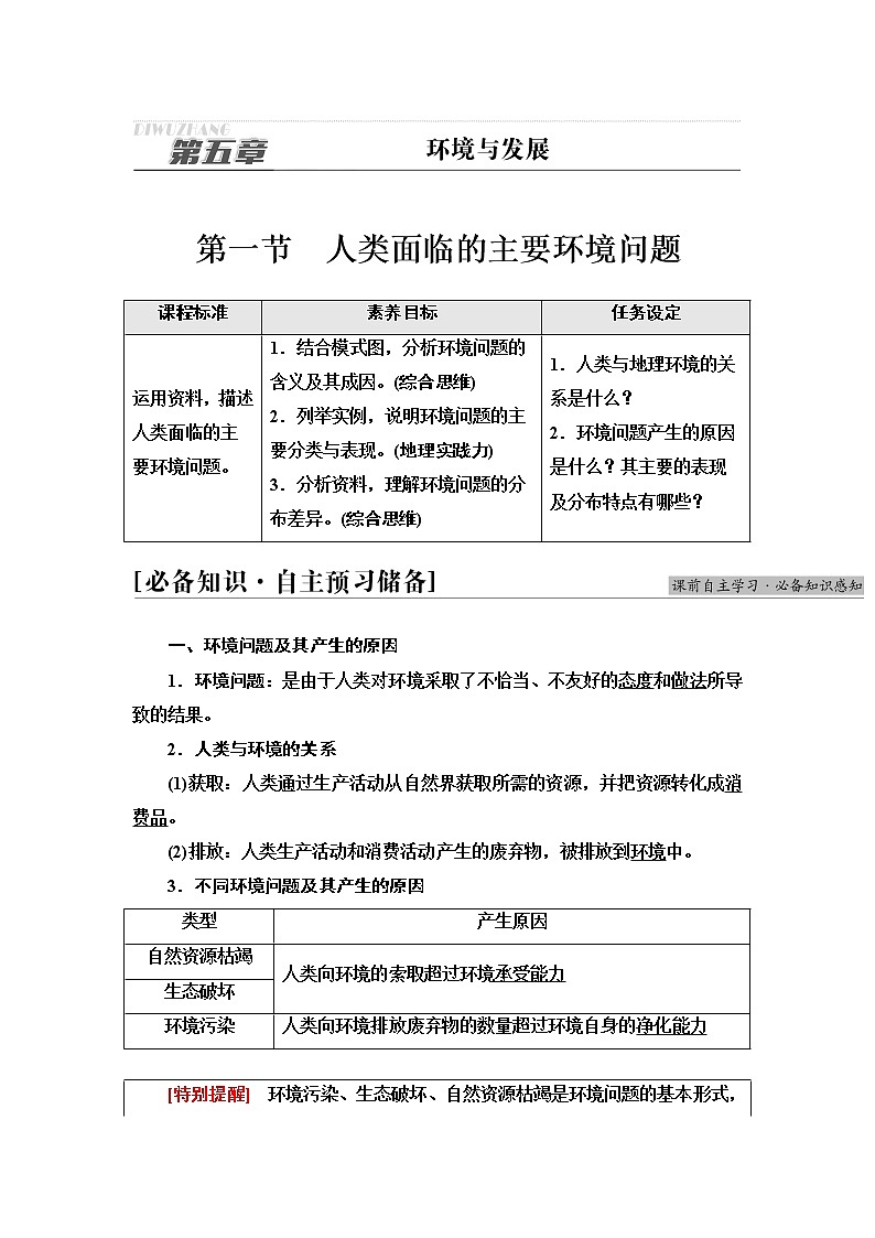 人教版高中地理必修第二册第5章第1节人类面临的主要环境问题课件+学案+练习含答案01