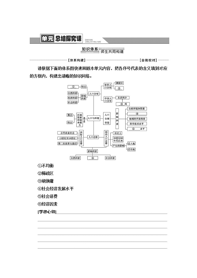 鲁教版高中地理必修第二册第1单元单元总结探究课学案第1页