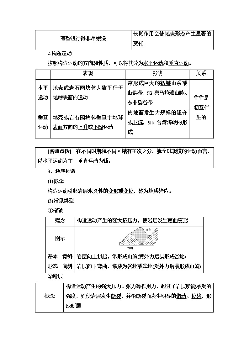 鲁教版高中地理选择性必修1第2单元第2节第1课时内力与地表形态的变化课件+学案+练习含答案02