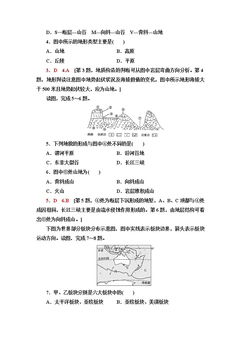 鲁教版高中地理选择性必修1第2单元第2节第1课时内力与地表形态的变化课件+学案+练习含答案02