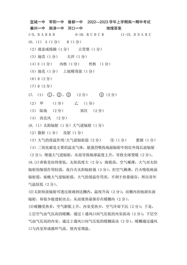 2023湖北省宜城一中、枣阳一中等六校联考高一上学期期中考试地理试题PDF版含答案（可编辑）01