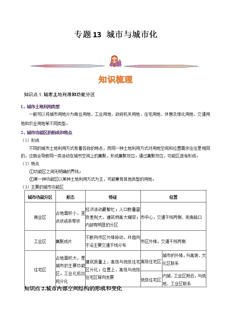 专题13 城市与城市化-备战2023年高考地理一轮复习精讲精练（解析版）第1页