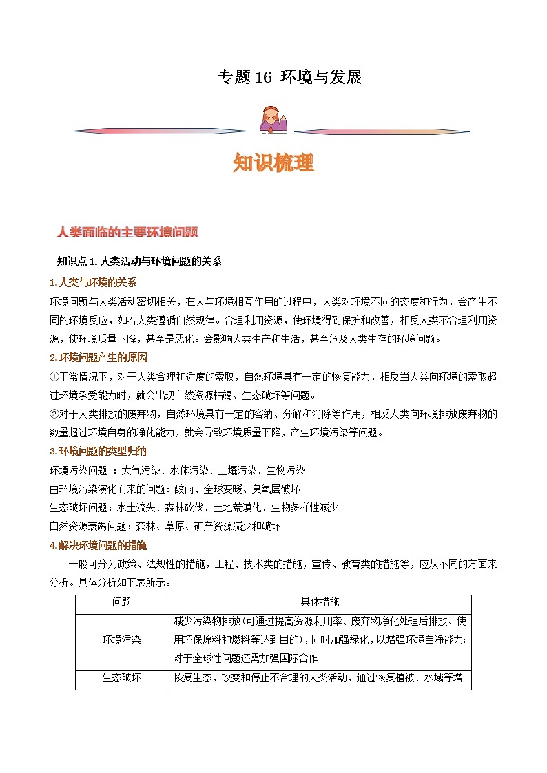 专题16 环境与发展-备战2023年高考地理一轮复习精讲精练01