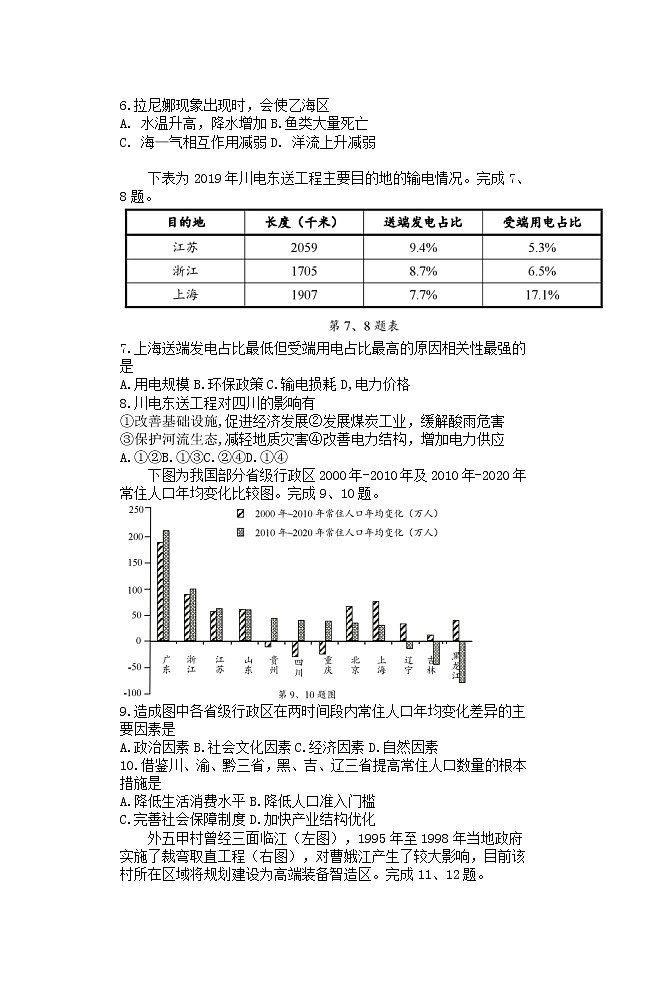 2023届浙江省绍兴市高三上学期选考科目诊断性考试（一模）地理试题及答案（选考）02