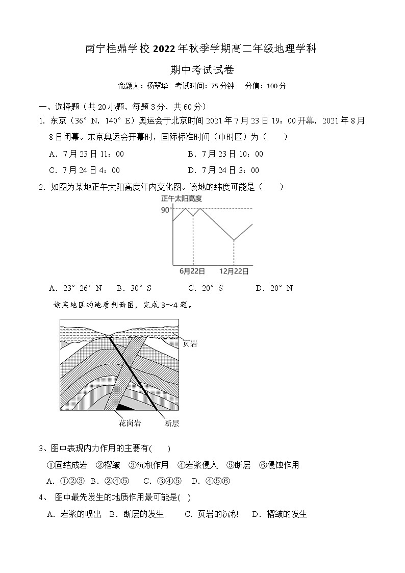 广西南宁高新技术产业开发区桂鼎学校2022-2023学年高二上学期期中地理试题（含答案）第1页