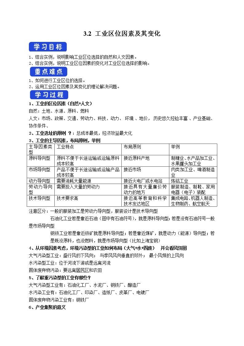 3.2 工业区位因素及其变化 课件+练习+教案+导学案01