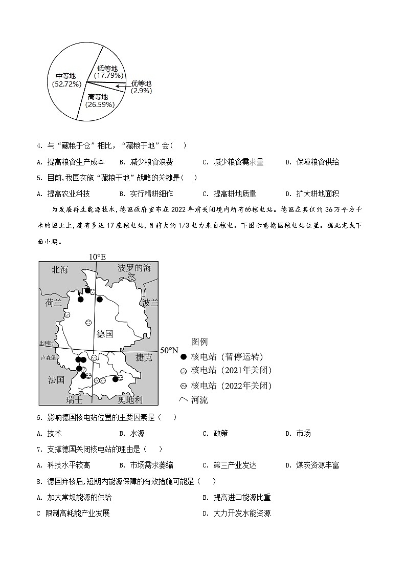 2022西宁高三高考二模文综地理含解析 试卷02