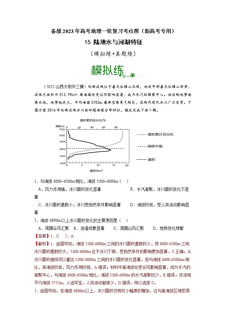 【备战2023高考】地理考点全复习——15《陆地水与河湖特征》精选题（含解析）（新教材新高考）01