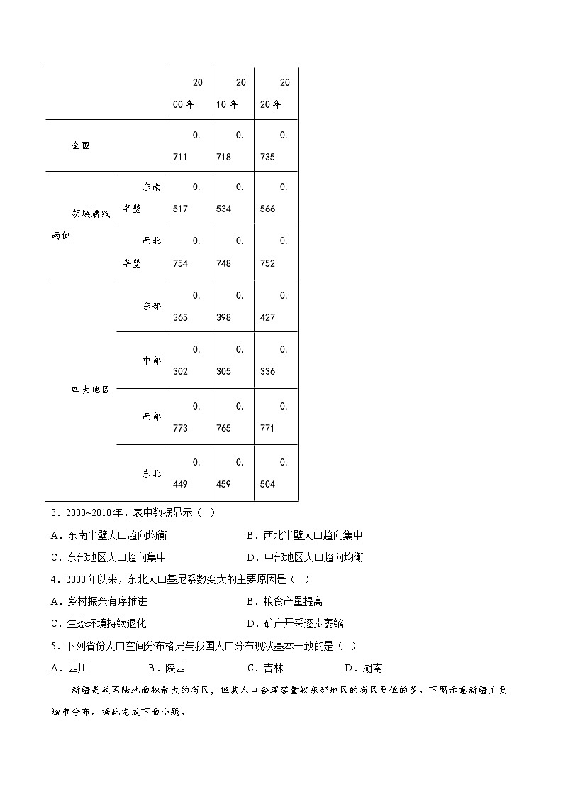 高考地理考点全复习——24《人口分布与人口容量》模拟练第2页