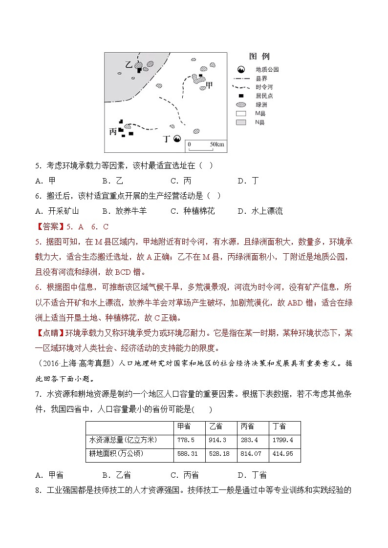 高考地理考点全复习——24《人口分布与人口容量》真题练-解析版第3页