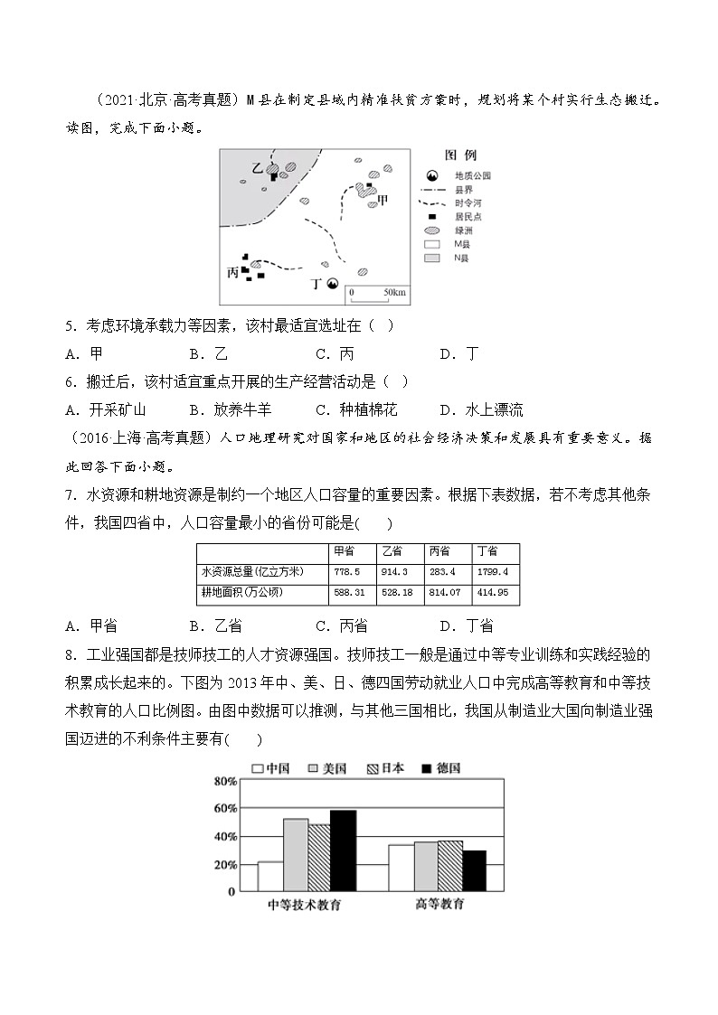 高考地理考点全复习——24《人口分布与人口容量》真题练第2页