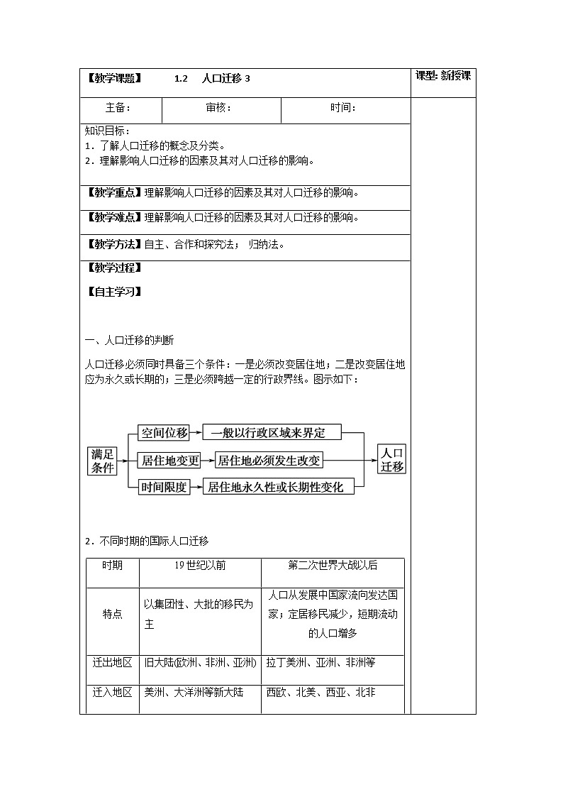 1.2   人口迁移(第三课时)（教案）-高一地理下学期同步备课教案+课件（人教2019必修第二册）01