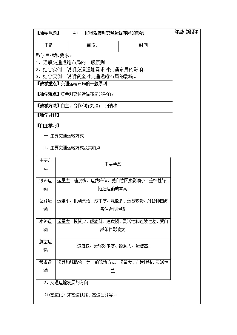 4.1 区域发展对交通运输布局的影响（教案）-高一地理下学期同步备课教案+课件（人教2019必修第二册）01