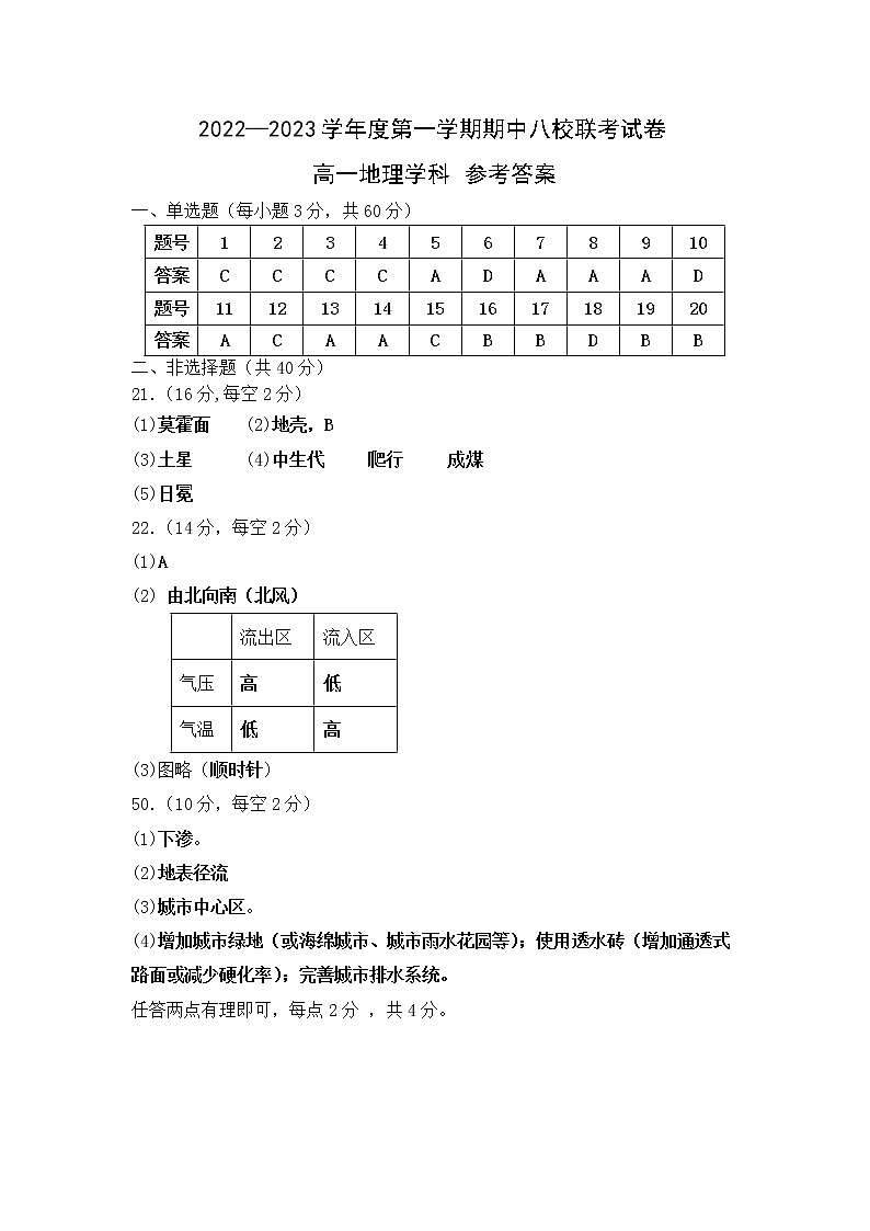 2023天津市八校联考高一上学期期中考试地理试题含答案01