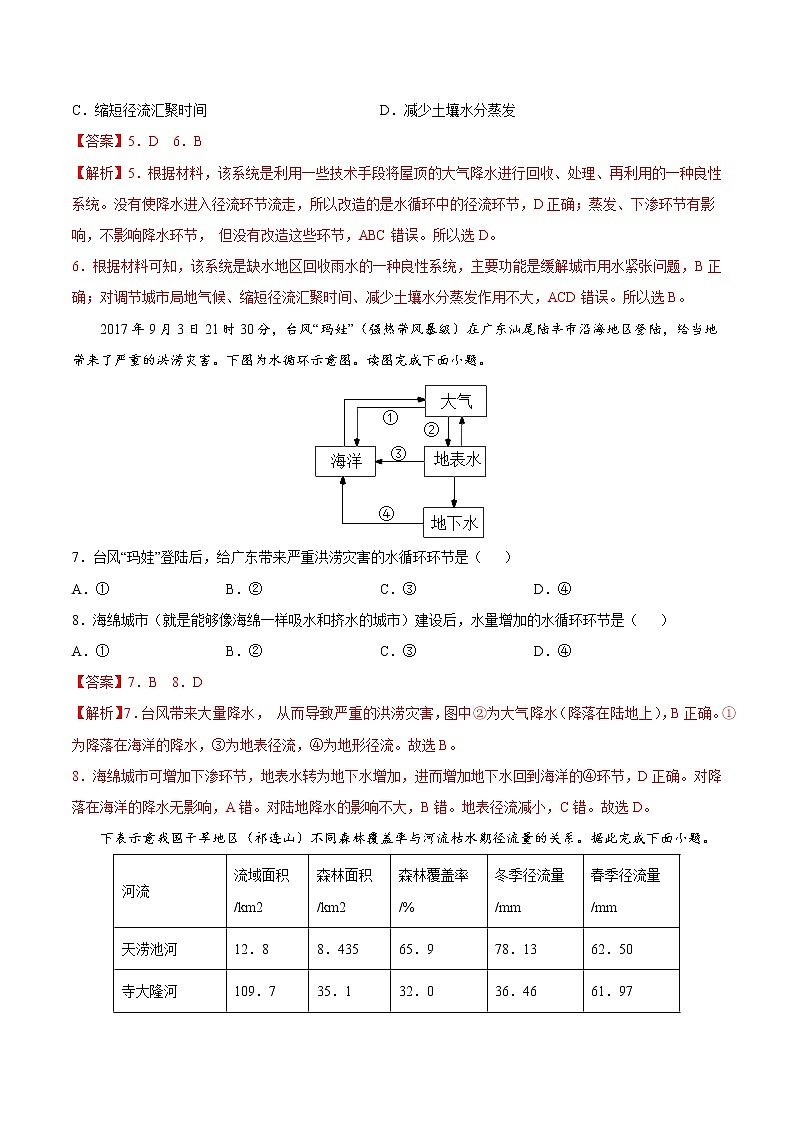 4.1.2 水循环（第二课时）（课时作业）-高一地理上册同步备课系列（湘教版2019必修第一册）03