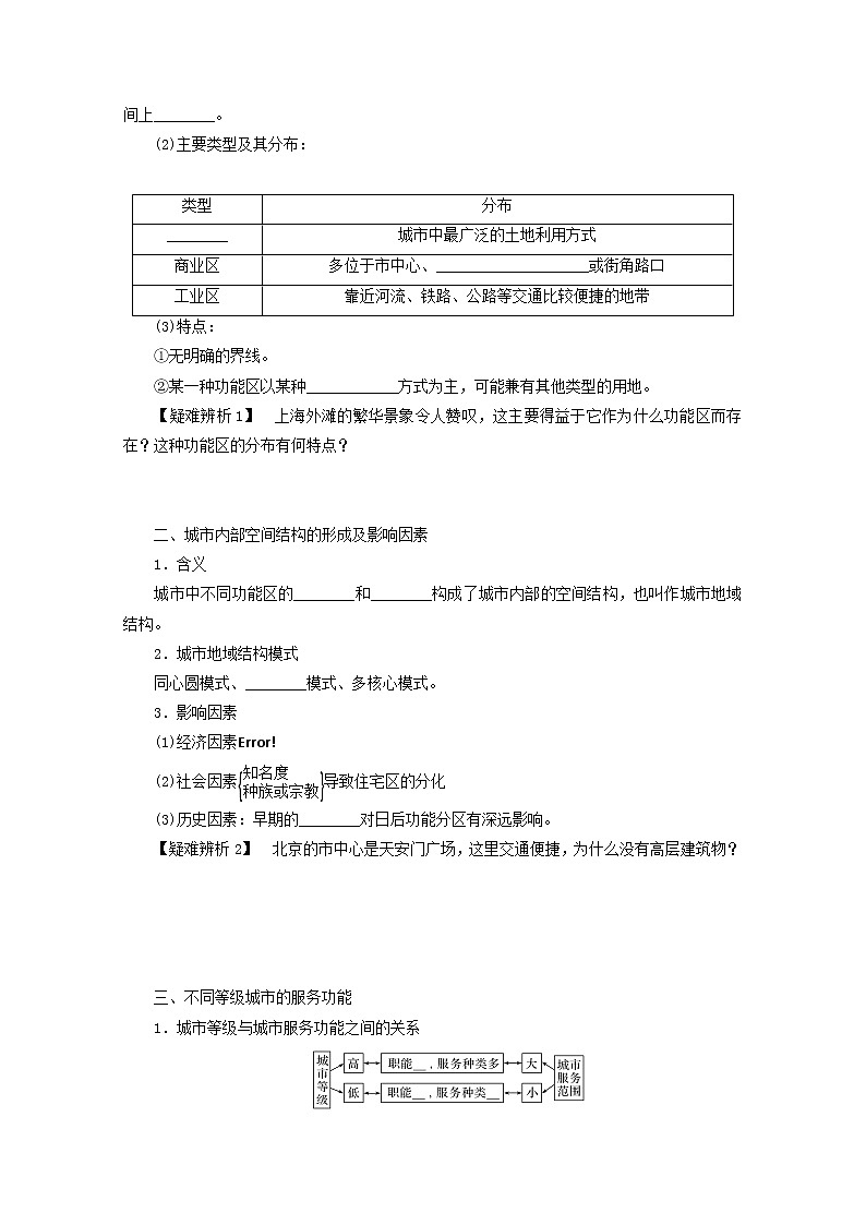 统考版2022届高考地理一轮复习第19讲城市内部空间结构和不同等级城市的服务功能学案第2页