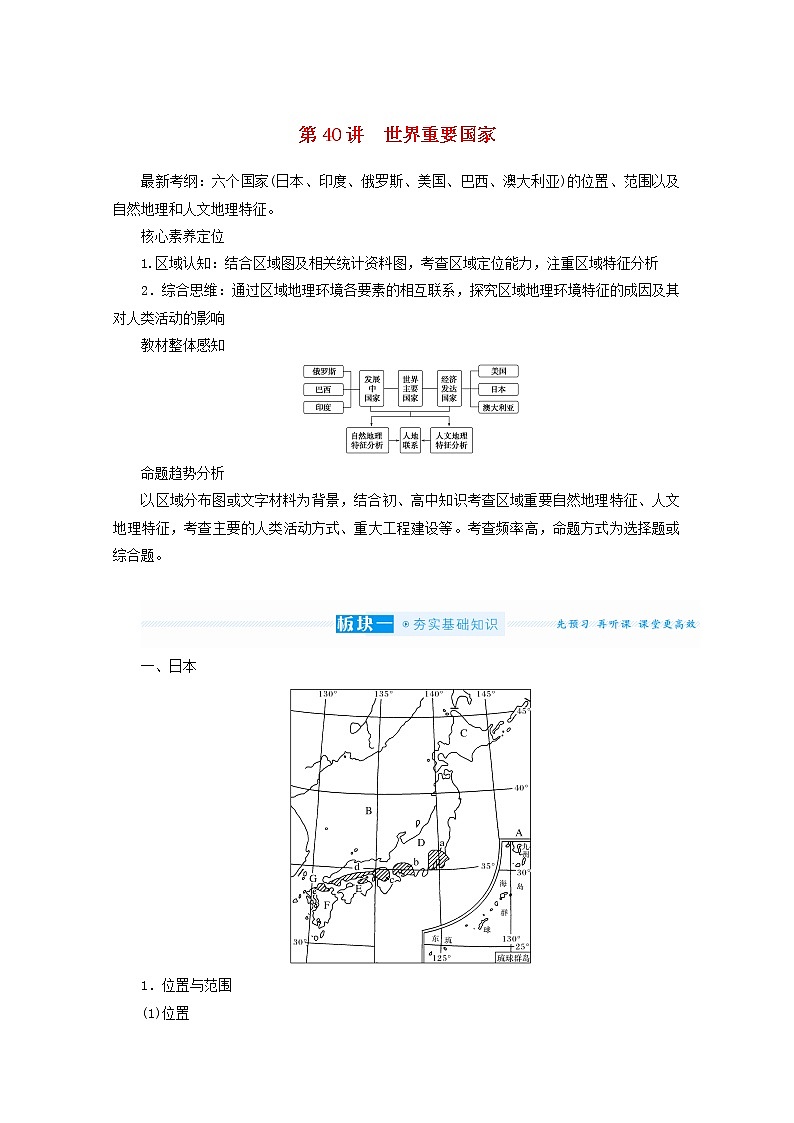 统考版2022届高考地理一轮复习第40讲世界重要国家课件+学案01