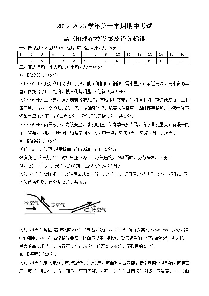 福建省福州市三校2022-2023学年高三上学期期中联考地理试题01